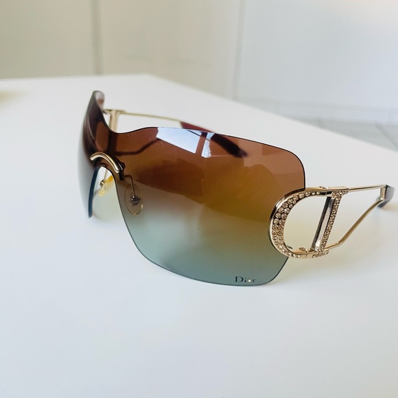 RARE🌹Authentic DIOR rimless brown Gold Swarovski sunglasses Vintage - Picture 5 of 12